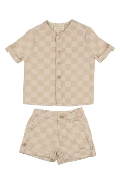 Maniere Manière Denim Check Shirt & Shorts Set In Brown