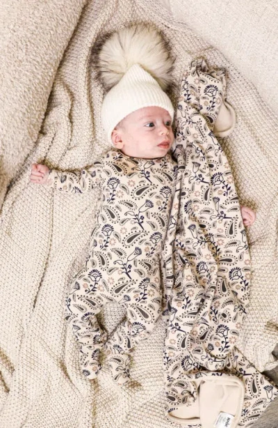 Maniere Manière Pretty Paisley Rib Cotton Blend Footie In Neutral