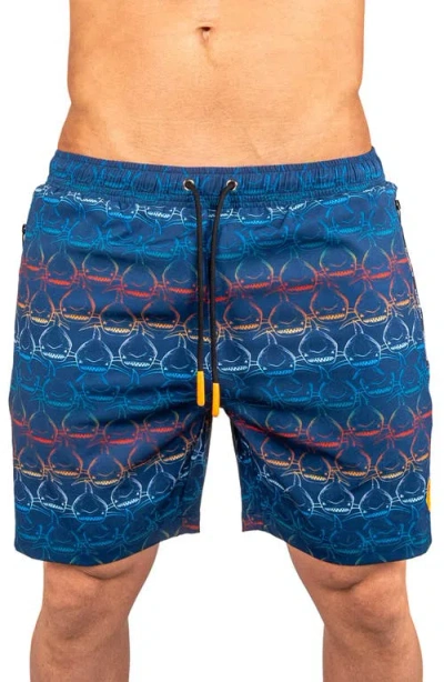 Maceoo Swim Lion Shark Wave Swim Trunks In Blue