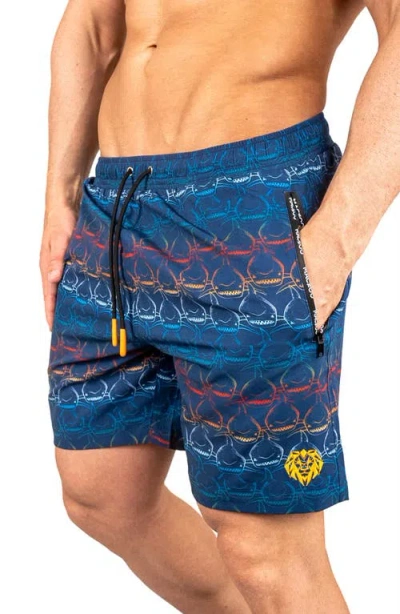 Maceoo Swim Lion Shark Wave Swim Trunks In Blue