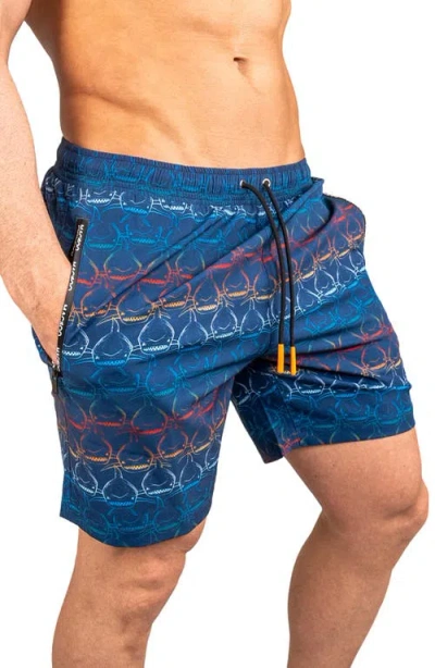 Maceoo Swim Lion Shark Wave Swim Trunks In Blue