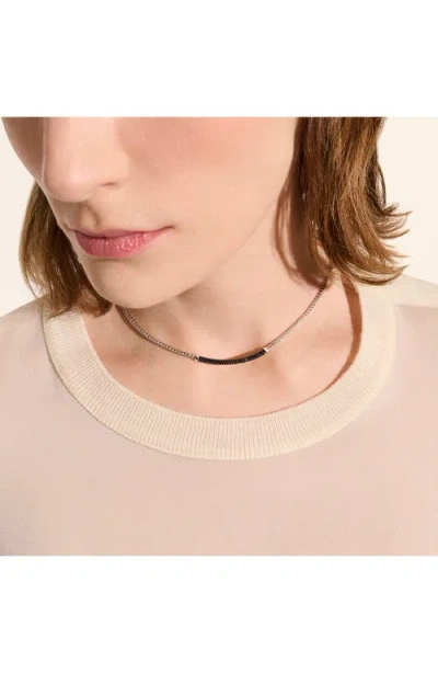 John Hardy Sterling Silver Jh Essentials Black Sapphire Pave Curved Bar Necklace, 16-18 In Metallic