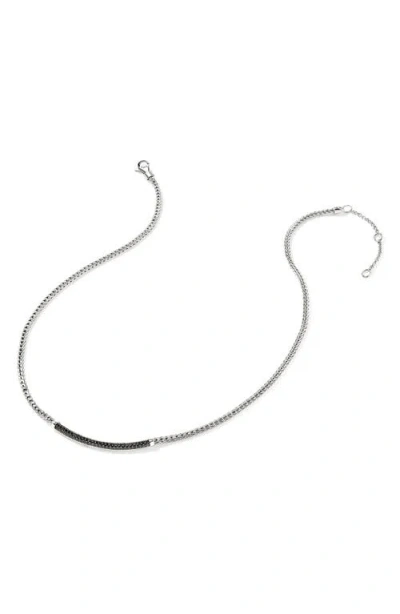 John Hardy Sterling Silver Jh Essentials Black Sapphire Pave Curved Bar Necklace, 16-18 In Metallic
