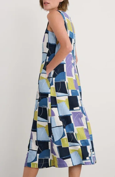 Seasalt Cornwall Grass Wave Print Sleeveless Linen Midi Dress In Multi