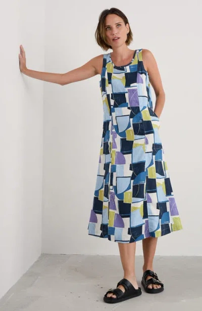 Seasalt Cornwall Grass Wave Print Sleeveless Linen Midi Dress In Multi