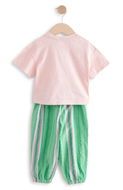 Next Kids' Cherry Good Vibes Cotton Graphic T-shirt & Pants Set In Green