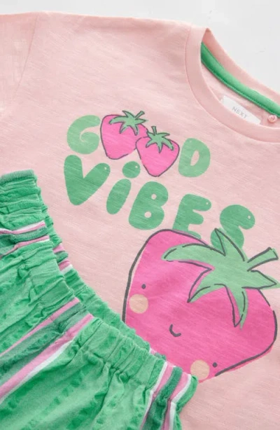 Next Kids' Cherry Good Vibes Cotton Graphic T-shirt & Pants Set In Green
