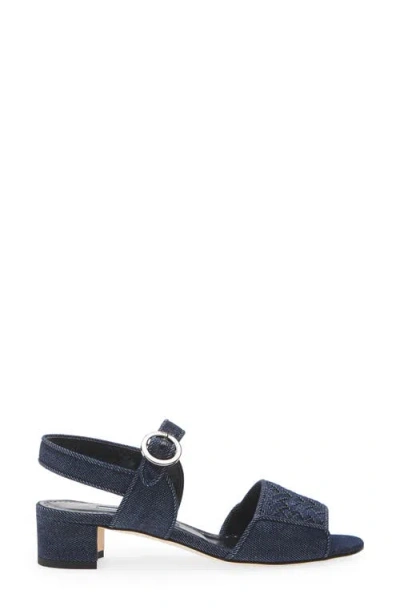 Manolo Blahnik Vibius Block Heel Slingback Sandal In Blue