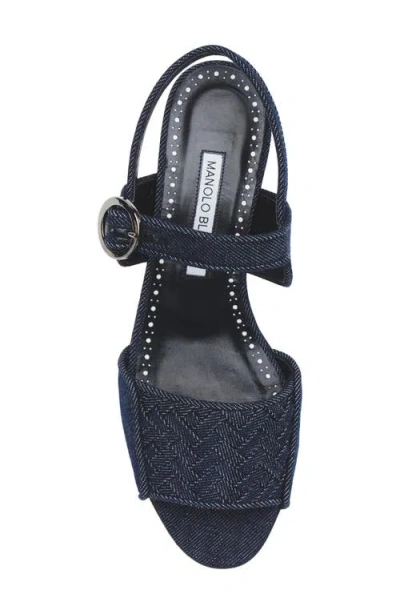Manolo Blahnik Vibius Block Heel Slingback Sandal In Blue