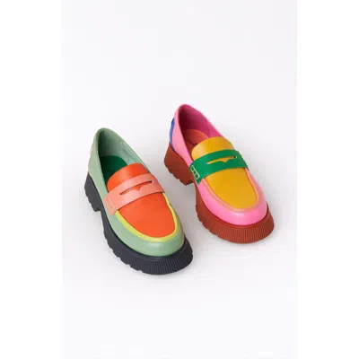 Charlotte Stone Adam Mismatched Lug Sole Penny Loafer In Multi