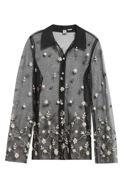 Totême Toteme Floral Embroidered Tulle Shirt In Black