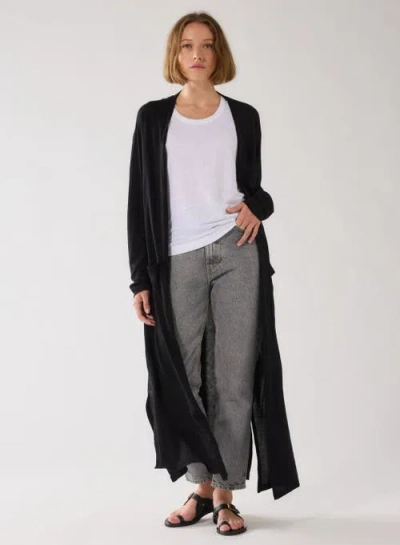 Majestic Filatures Silk Viscose Long Sleeve Cardigan In Black