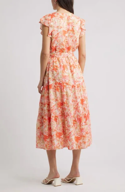 Caslonr Caslon(r) Print Ruffle Sleeve Tie Waist Midi Dress