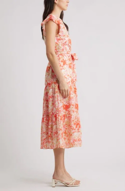 Caslonr Caslon(r) Print Ruffle Sleeve Tie Waist Midi Dress