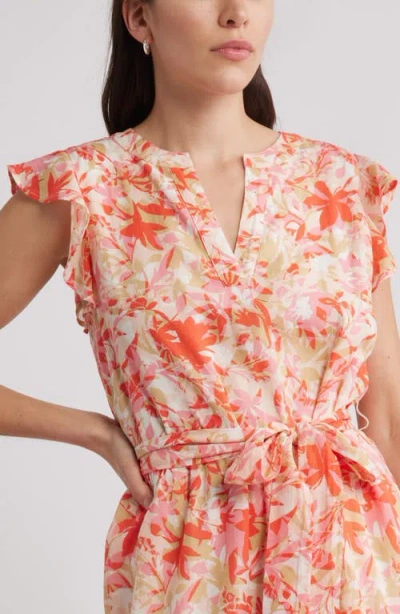 Caslonr Caslon(r) Print Ruffle Sleeve Tie Waist Midi Dress
