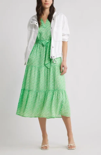 Caslonr Caslon(r) Print Ruffle Sleeve Tie Waist Midi Dress