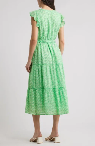 Caslonr Caslon(r) Print Ruffle Sleeve Tie Waist Midi Dress