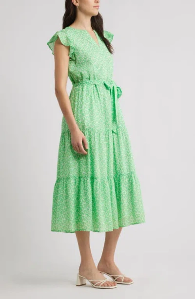 Caslonr Caslon(r) Print Ruffle Sleeve Tie Waist Midi Dress