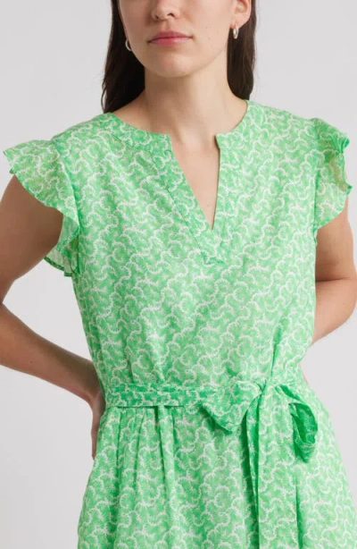 Caslonr Caslon(r) Print Ruffle Sleeve Tie Waist Midi Dress