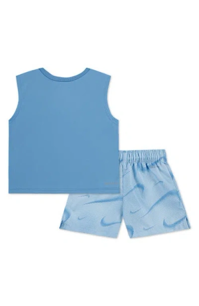 Nike Dri-fit Just Do It Tank & Swoosh Print Shorts Set In Blue