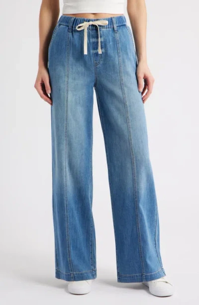 1822 Denim High Waist Wide Leg Drawstring Jeans In Blue