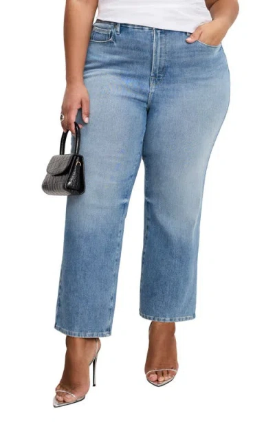 Good American Good Legs Soft-tech High Waist Ankle Straight Legs Jeans In Blue