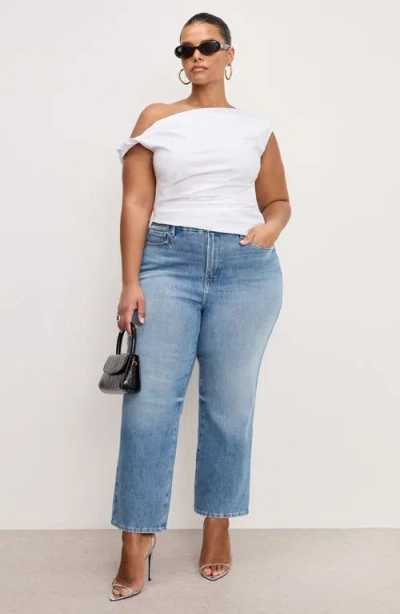 Good American Good Legs Soft-tech High Waist Ankle Straight Legs Jeans In Blue