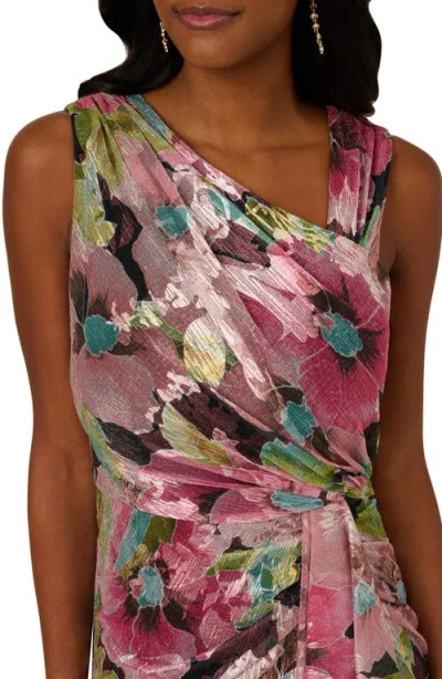 Adrianna Papell Asymmetric Metallic Foil Floral Gown In Multi