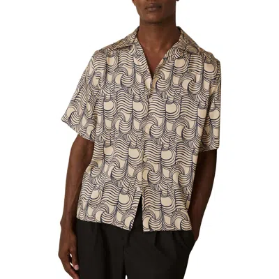 Reiss Mens Waver Wave-pattern Woven Shirt Off White Navy