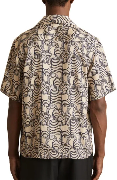 Reiss Mens Waver Wave-pattern Woven Shirt Off White Navy