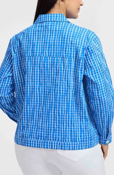 Foxcroft Thelma Crinkle Cotton Blend Gingham Jacket In Blue