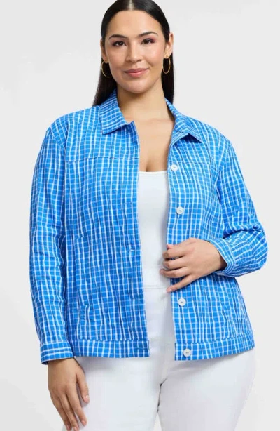 Foxcroft Thelma Crinkle Cotton Blend Gingham Jacket In Blue