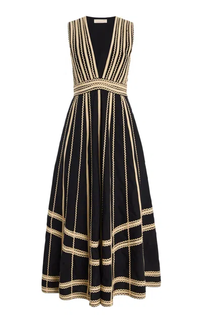 Ulla Johnson Palermo Ricrac And Grosgrain-trimmed Cotton-poplin Midi Dress In Black
