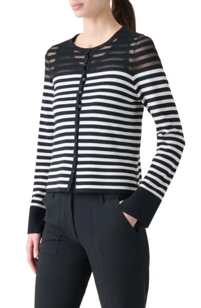 Akris Punto Stripe Virgin Wool Blend Cardigan In Black