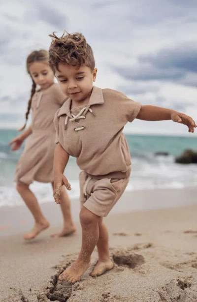 Maniere Manière Beach Terry Polo & Shorts Set In Brown