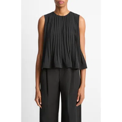 Vince Pleated Sleeveless A-line Top In Black