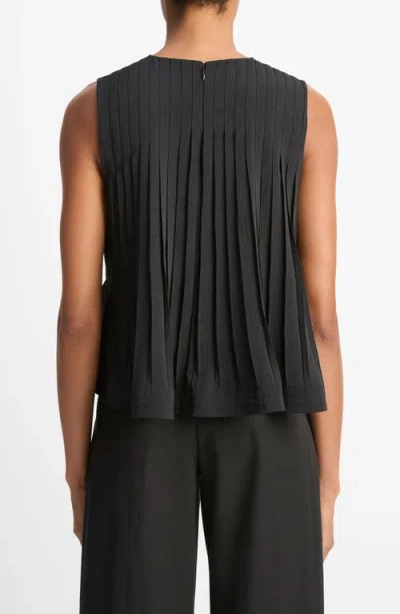 Vince Pleated Sleeveless A-line Top In Black