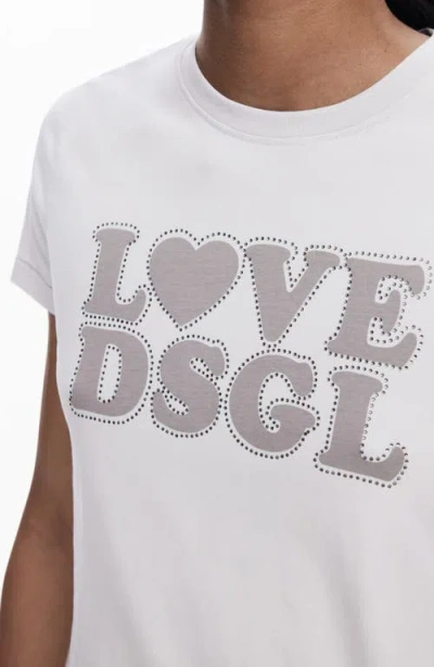 Desigual Rhinestone Embellished Cotton Graphic T-shirt In White