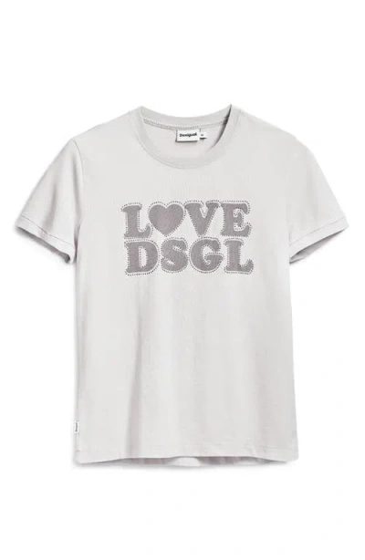 Desigual Rhinestone Embellished Cotton Graphic T-shirt In White
