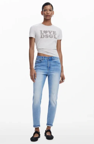 Desigual Rhinestone Embellished Cotton Graphic T-shirt In White