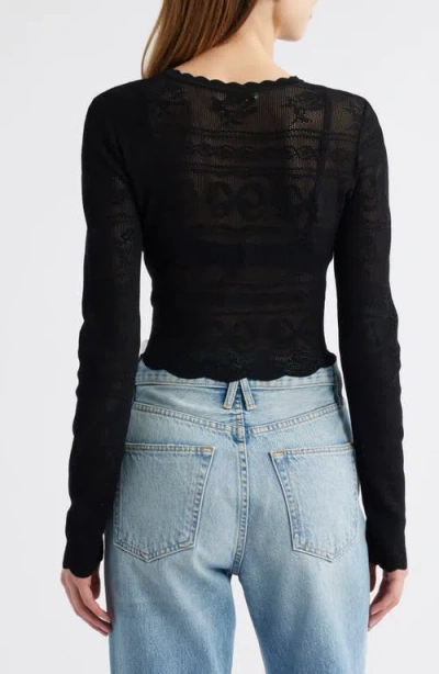 Loveshackfancy Gretta Semisheer Jacquard Cardigan In Black