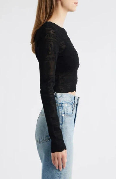 Loveshackfancy Gretta Semisheer Jacquard Cardigan In Black