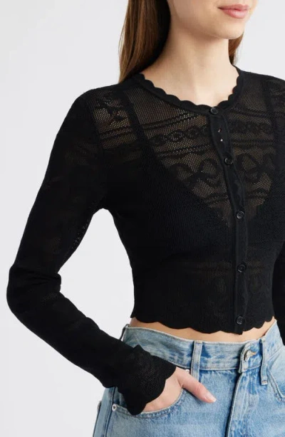 Loveshackfancy Gretta Semisheer Jacquard Cardigan In Black