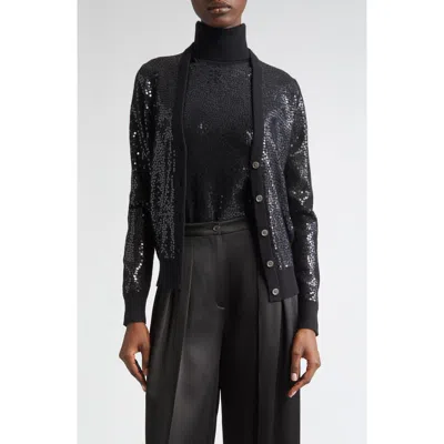 Michael Kors Collection Sequin Embellished Cashmere Cardigan In Black