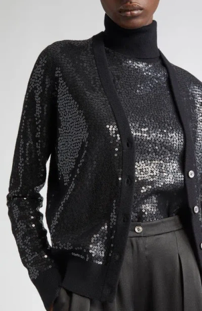 Michael Kors Collection Sequin Embellished Cashmere Cardigan In Black