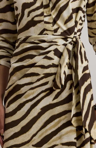 Ralph Lauren Womens Zebra Print Tie Front Crepe Shirtdress 0p 22w In Multi