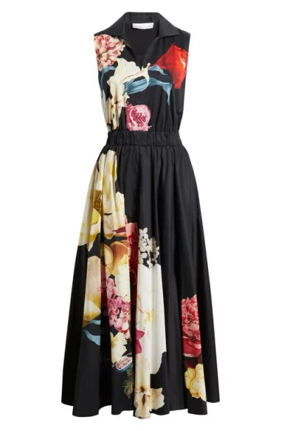 Elie Tahari Athena Regal Floral Print Sleeveless Maxi Dress In Black