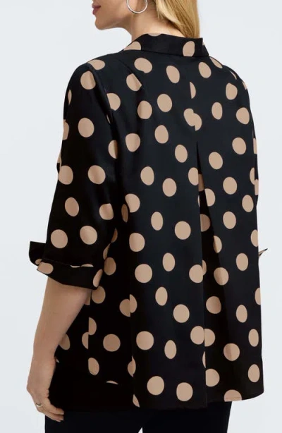 Foxcroft Agnes Dot Print Three-quarter Sleeve Popover Top In Black