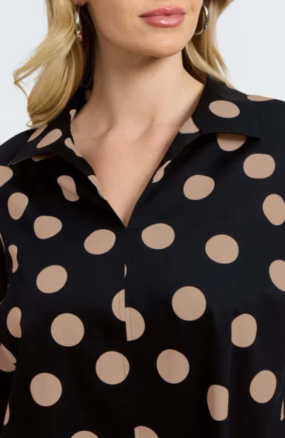 Foxcroft Agnes Dot Print Three-quarter Sleeve Popover Top In Black