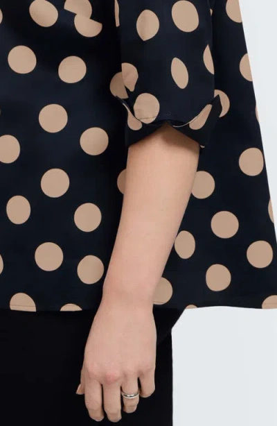 Foxcroft Agnes Dot Print Three-quarter Sleeve Popover Top In Black